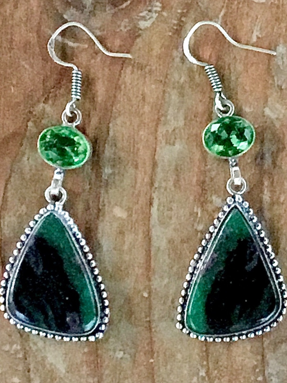 Forest Jasper with green gemstone in 925 stamped silver boho dangle earrings